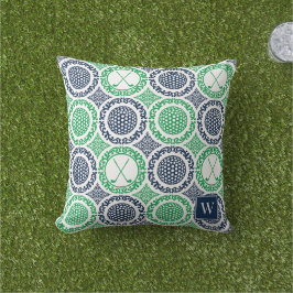 Preppy Golf Damask - Bollar & Klubbor i Marinblå & Kudde