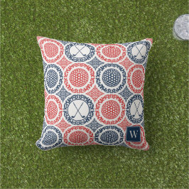 Preppy Golf Damask - Bollar & Klubbor i Marinblå & Kudde