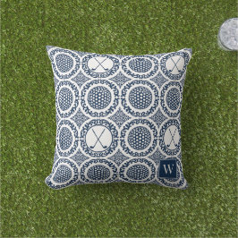 Preppy Golf Damask - Bollar & Klubbor i Marinblått Kudde