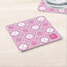 Preppy Golf Damask - Bollar & Klubbor i varmröd Underlägg Papper Kvadrat