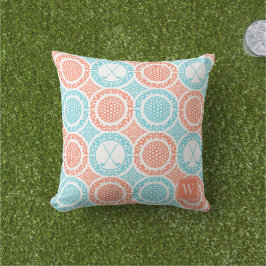 Preppy Golf Damask - Bollar & Klubbor Korall Turko Kudde