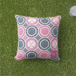 Preppy Golf Damask - Bollar & Klubbor Navy & Hetro Kudde