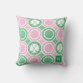 Preppy Golf Damask - Bollar & Klubbor - Rosa & Grö Kudde