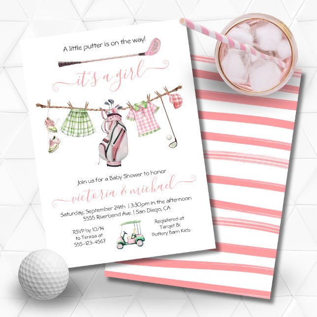 Preppy Golf Girl Girly Baby Shower Inbjudningar (Skapare uppladdad)