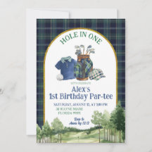 Preppy Golf Hole in One First Birthday Invitation