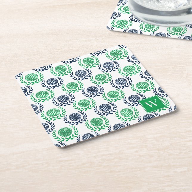 Preppy Golf Lagerkrans - Marinblå & Grön Underlägg Papper Kvadrat (Vinklad)