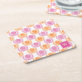 Preppy Golf Lagerkrans - Varm Rosa & Orange Underlägg Papper Kvadrat