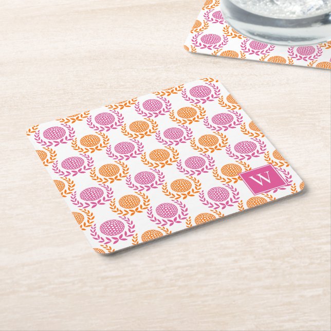 Preppy Golf Lagerkrans - Varm Rosa & Orange Underlägg Papper Kvadrat (Vinklad)