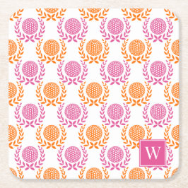 Preppy Golf Lagerkrans - Varm Rosa & Orange Underlägg Papper Kvadrat