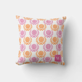 Preppy Golf Laurel Wreath - Hot Pink & Orange Kudde