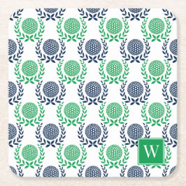 Preppy Golf Laurel Wreath - Navy & Green Underlägg Papper Kvadrat