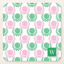 Preppy Golf Laurel Wreath - Pink & Green Underlägg Papper Kvadrat