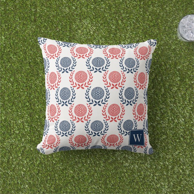 Preppy Golf Laurel Wreath - Red & Navy Kudde (Gräs)