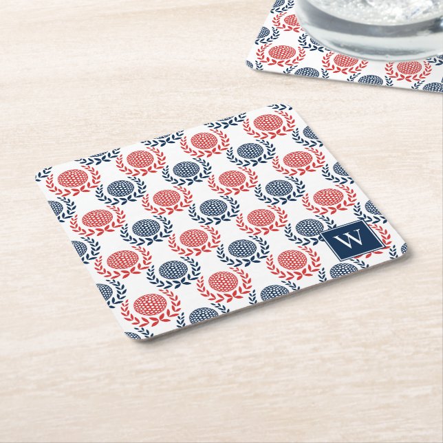 Preppy Golf Laurel Wreath - Red & Navy Underlägg Papper Kvadrat (Vinklad)