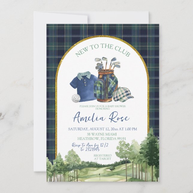 Preppy Golf New to the Club Baby Shower Invitation Inbjudningar (Framsida)