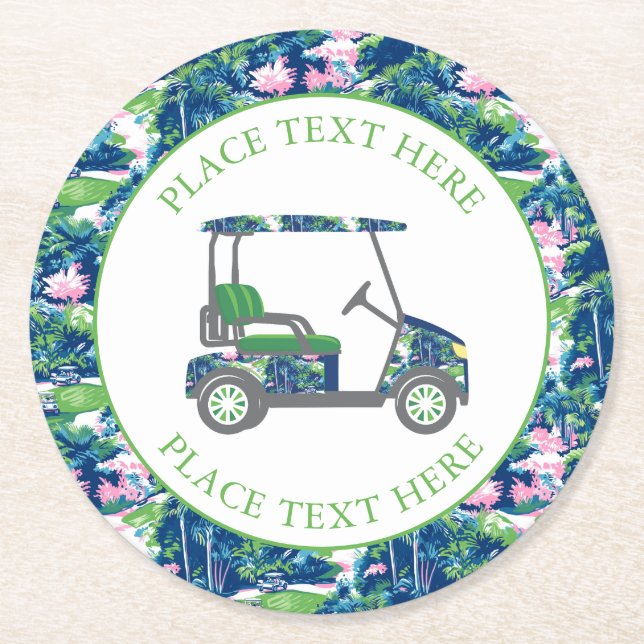Preppy Golf Print Golf Cart Underlägg Papper Rund (Framsidan)