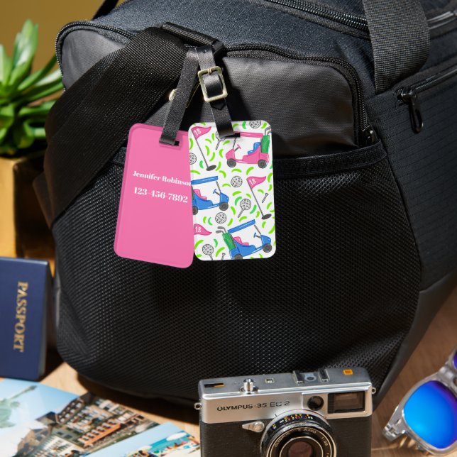 Preppy Golf Rosa Blue Grönt Bagagebricka (Fram & Baksida)