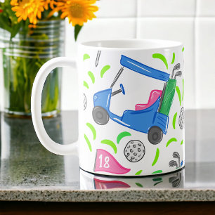 Preppy Golfmönster    Golfvagn Tee Boll Kaffe Kaffemugg