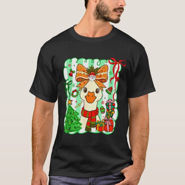 Preppy Gooses Bow Xmas Tree Funny Christmas Girl W T Shirt (Framsida)