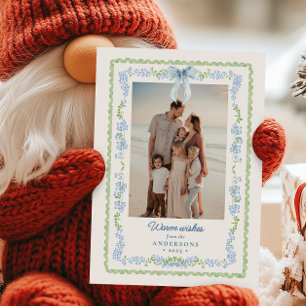 Preppy Grandmillennial Girlang Christmas Foto Julkort