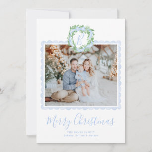 Preppy Grandmillennial Krans Monogram Julkort