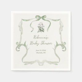 Preppy Grandmillennial Neutral Green Baby Shower Pappersservett