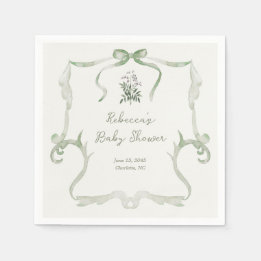 Preppy Grandmillennial Neutral Grön Bebis Shower Pappersservett