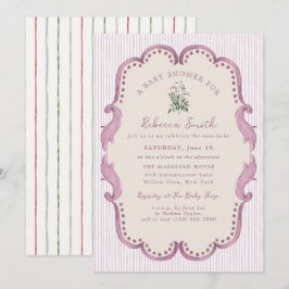Preppy Grandmillennial Pink Girl Baby Shower Inbjudningar