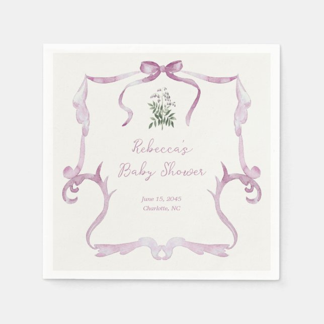 Preppy Grandmillennial Pink Girl Baby Shower Pappersservett (Framsidan)