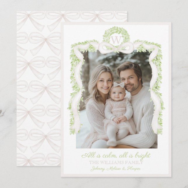 Preppy Grandmillennial Rosa Bågar Band Sling  Julkort (Fram/baksida)