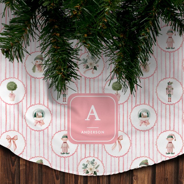 Preppy Grandmillennial Rosa Nötknäppare Jul Julgransmatta Borstad Polyester (Skapare uppladdad)