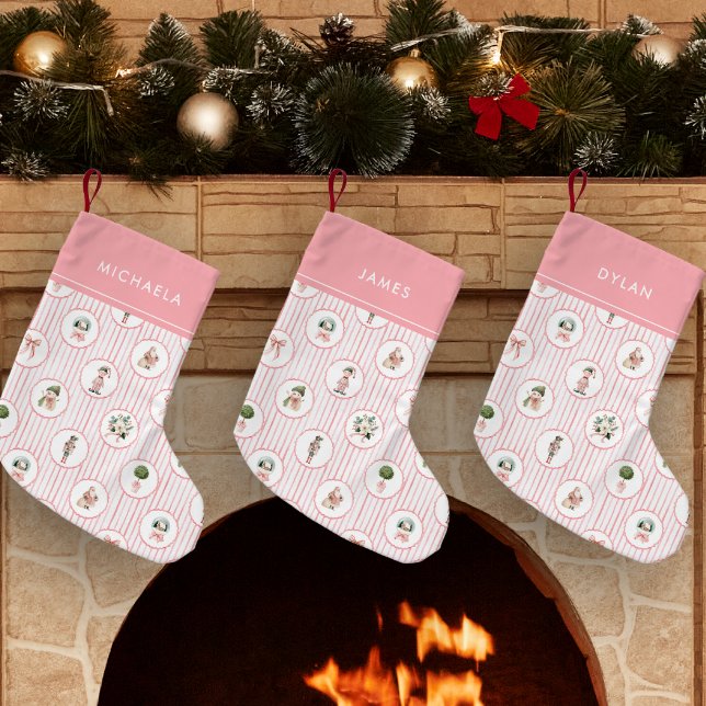 Preppy Grandmillennial Rosa Nötknäppare Jul Liten Julstrumpa (Skapare uppladdad)