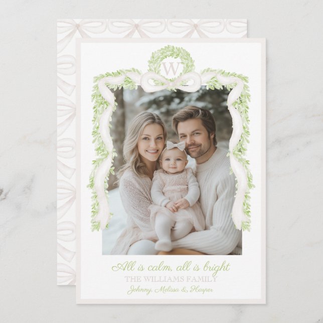 Preppy Grandmillennial Rosa Slingband Girlang  Julkort (Fram/baksida)