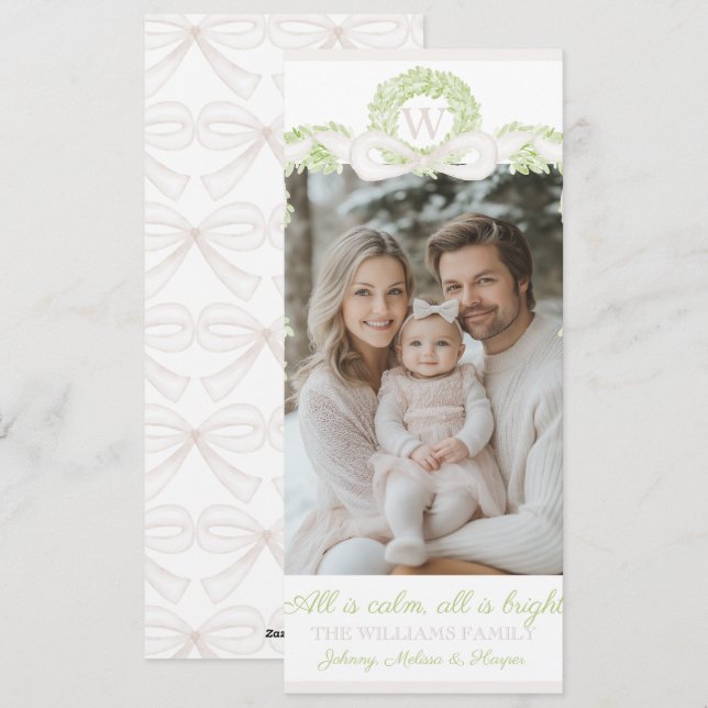 Preppy Grandmillennial Rosa Slingband Girlangd  Julkort (Fram/baksida)