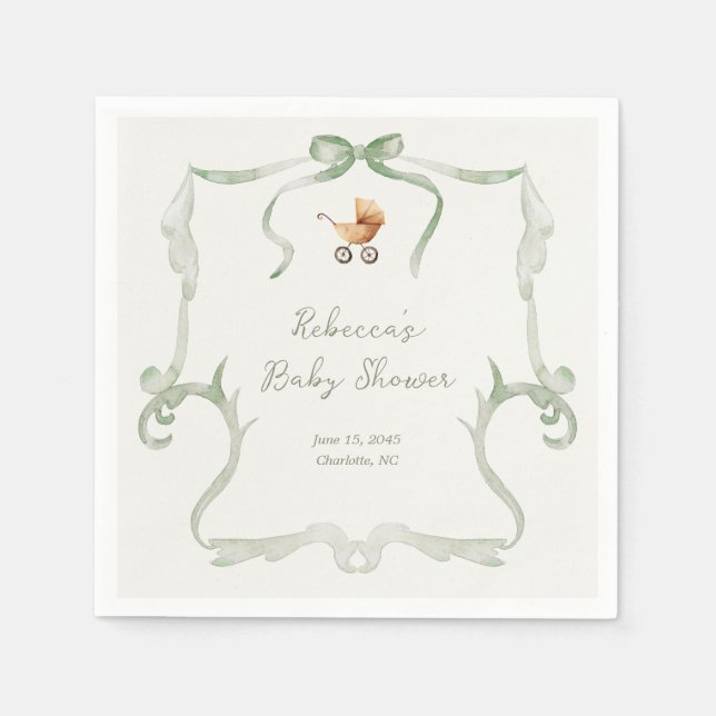 Preppy Grandmillennial Sage Green Baby Shower Pappersservett (Framsidan)