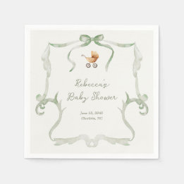 Preppy Grandmillennial Salvia Grön Bebis Shower Pappersservett