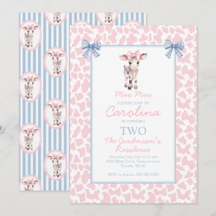 Preppy GrandMillennium Cute Cow Moo Birthday Inbjudningar