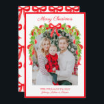 Preppy GrandMillennium Red Bows Ribbon Garland Julkort<br><div class="desc">Rödfärgat kombinationsband med grå och klassisk Helgdag,  redigerbar text för anpassningsbarnas fotojulkort.</div>