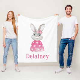 Preppy Grått Bunny Rosa Heart Sweater Personlig Fleecefilt
