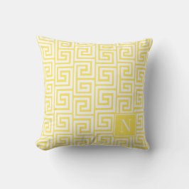Preppy Greek Key Monogram – Yellow & White Kudde