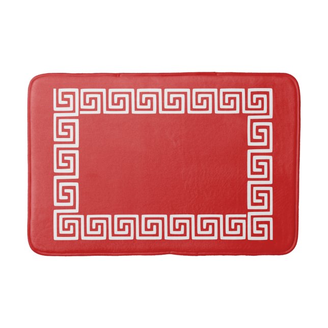 Preppy Greek Key – Red & White Badrumsmatta (Framsidan)