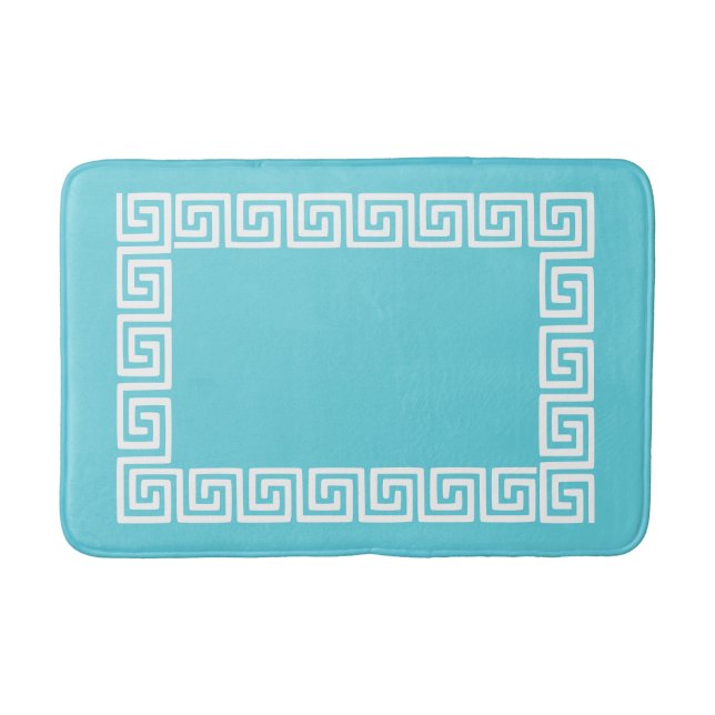 Preppy Greek Key – Turquoise & White Badrumsmatta (Framsidan)
