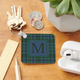 Preppy Green and Blue Plaid Monogram Nyckelring
