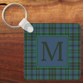 Preppy Green and Blue Plaid Monogram Nyckelring