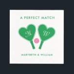 Preppy Green and Pink Wedding Pickleball Pappersservett<br><div class="desc">These custom napkins are perfect for bachelorette parties, couples showers, weddings and more with a pickleball theme. These napkins feature illustrations of heart shaped pickleball paddles and a pickleball and are ready to be customized with your own headline, initials on the paddles and full names below all with a preppy...</div>