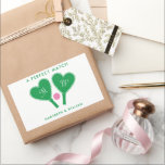 Preppy Green and Pink Wedding Pickleball Rektangulärt Klistermärke<br><div class="desc">These custom stickers are perfect for bachelorette parties, couples showers, weddings and more with a pickleball theme. These stickers feature illustrations of heart shaped pickleball paddles and a pickleball and are ready to be customized with your own headline, initials on the paddles and full names below all with a preppy...</div>