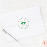 Preppy Green and Pink Wedding Pickleball Runt Klistermärke<br><div class="desc">These custom stickers are perfect for bachelorette parties, couples showers, weddings and more with a pickleball theme. These stickers feature illustrations of heart shaped pickleball paddles and a pickleball and are ready to be customized with your own headline, initials on the paddles and full names below all with a preppy...</div>