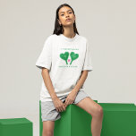 Preppy Green and Pink Wedding Pickleball T Shirt<br><div class="desc">This custom t-shirt is perfect for bachelorette parties, couples showers, weddings and more with a pickleball theme. These tees feature illustrations of heart shaped pickleball paddles and a pickleball and are ready to be customized with your own headline, initials on the paddles and full names below all with a preppy...</div>