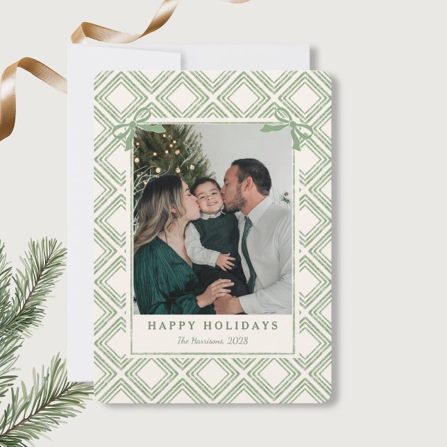 Preppy Green Diamond Pattern Holiday Card (Skapare uppladdad)
