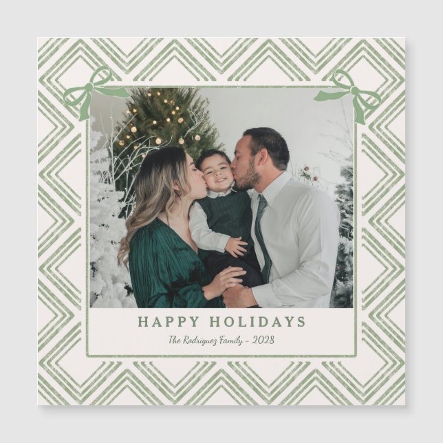 Preppy Green Diamond Pattern Holiday Magnetic Card (Framsida)